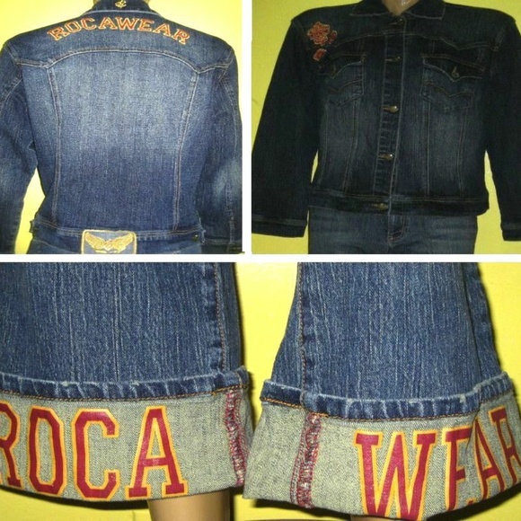 ROCAWEAR Denim 2-piece suit  Jacket and Crop Jeans PLUS SIZE 2X, 18 Y2K - Picture 5 of 17